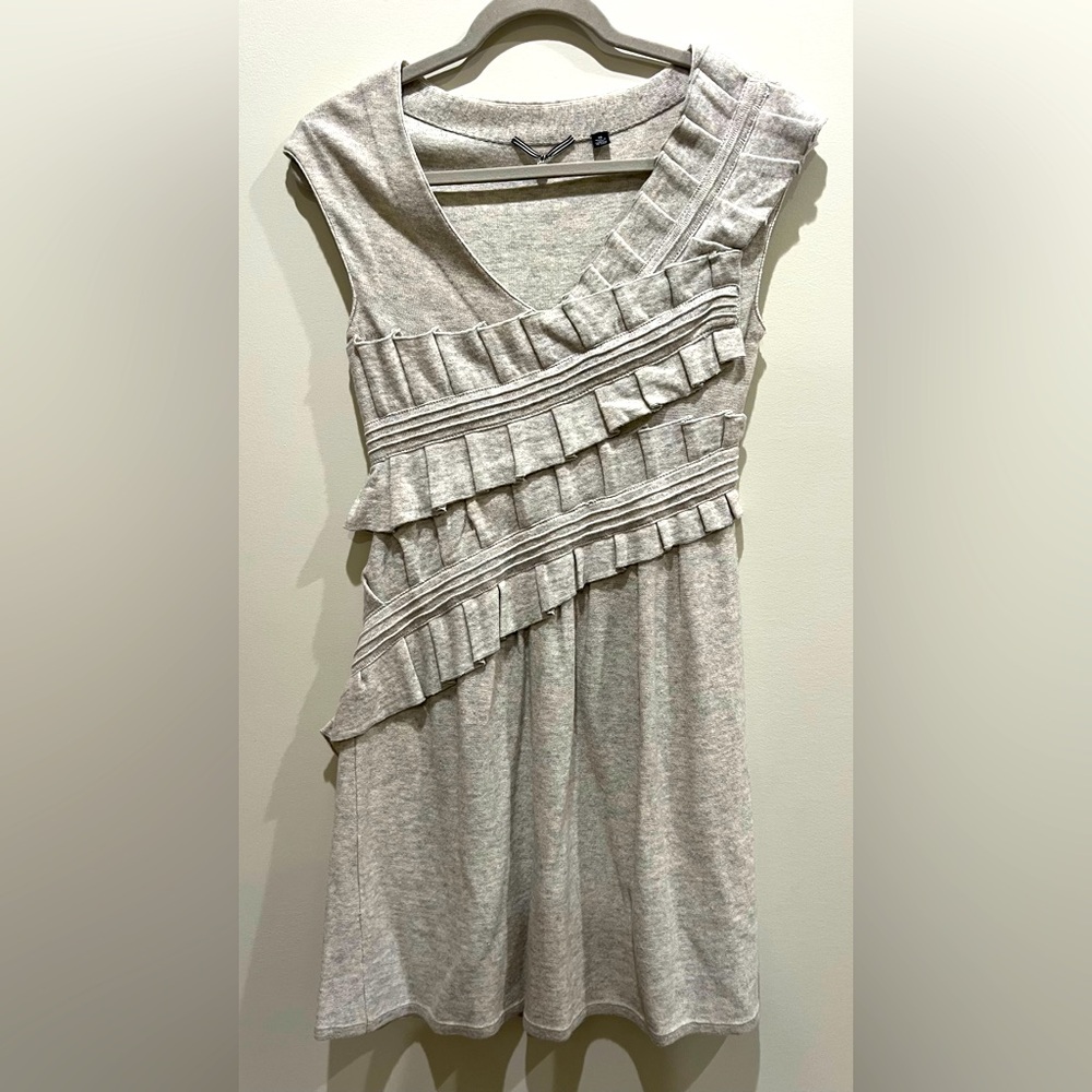 Anthropologie Knitted & Knotted Gray Whirling Ruffle Wool Blend Dress XS
